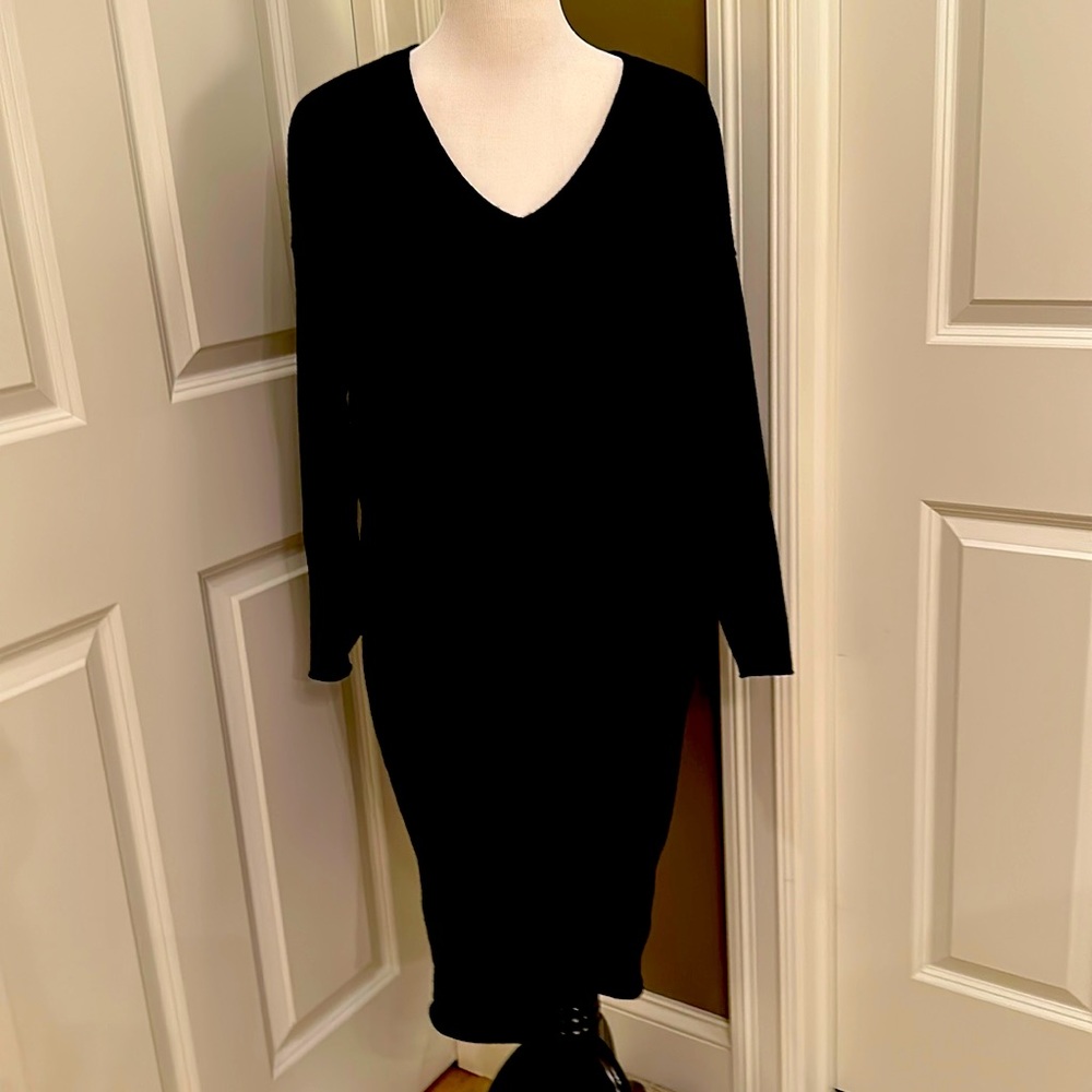 Black v neck cashmere dress